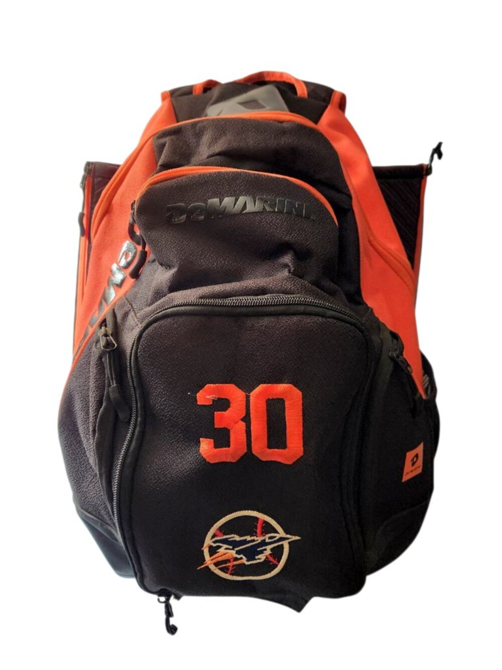 DeMarini Baseball Softball Backpack Black Orange Equipment Bats Helmet